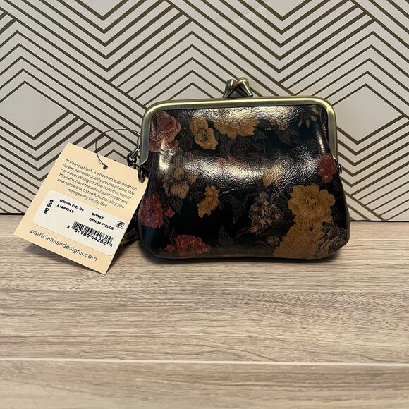 NWT PATRICIA NASH BORSE Leather Coin Purse Vintage Floral Brocade Denim Fields - Picture 2 of 12